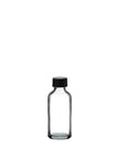 New High Glass Glass Bottle 1/2 oz - 18/400 / Black Fine Ribbed Cap / Case Pack (see table below) Boston Round Clear