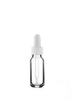 New High Glass Glass Bottle 1/2 oz - 18/400 / White Fine Ribbed Dropper / Case Pack (see table below) Boston Round Clear