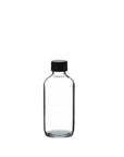 New High Glass Glass Bottle 1 oz - 20/400 / Black Fine Ribbed Cap / Case Pack (see table below) Boston Round Clear