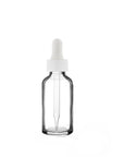 New High Glass Glass Bottle 1 oz - 20/400 / White Fine Ribbed Dropper / Case Pack (see table below) Boston Round Clear