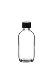 New High Glass Glass Bottle 2 oz - 20/400 / Black Fine Ribbed Cap / Case Pack (see table below) Boston Round Clear