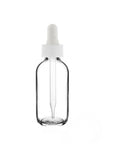 New High Glass Glass Bottle 2 oz - 20/400 / White Fine Ribbed Dropper / Case Pack (see table below) Boston Round Clear