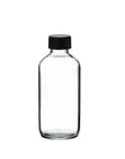 New High Glass Glass Bottle 4 oz - 22/400 / Black Fine Ribbed Cap / Case Pack (see table below) Boston Round Clear