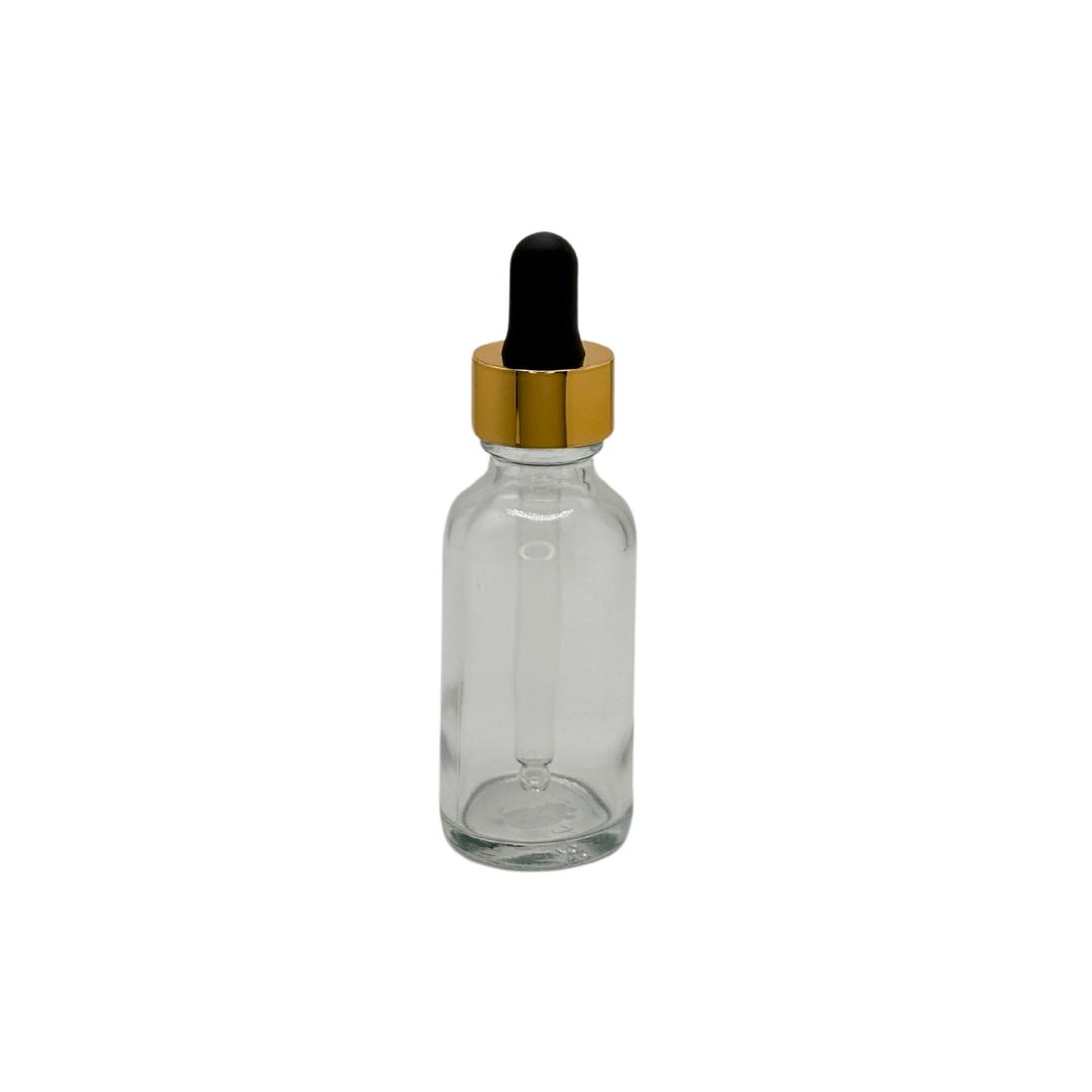 New High Glass BOSTON ROUND FLINT 1 OZ 20/400 WITH SHINY GOLD/BLACK DROPPER - Units per case - 360