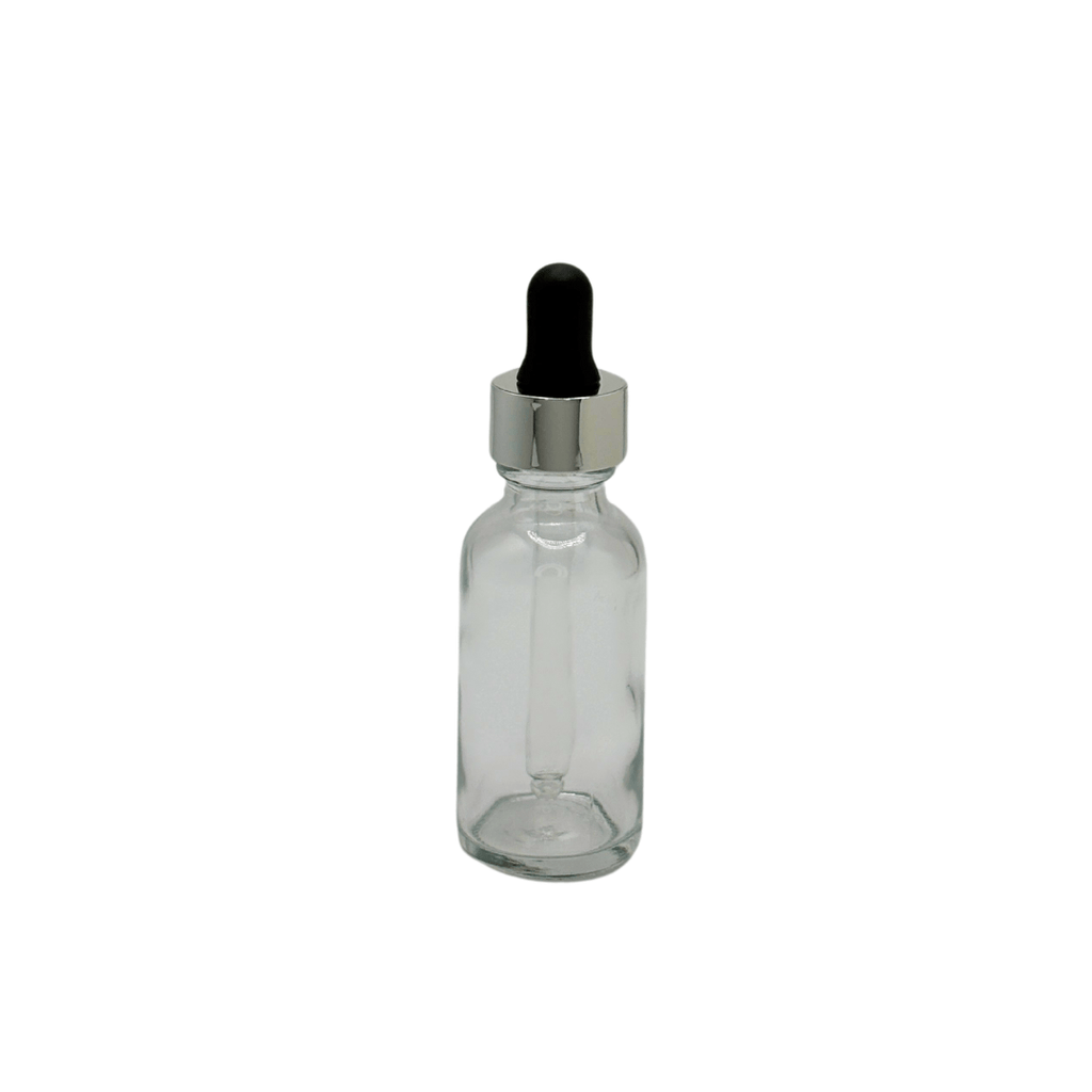 New High Glass BOSTON ROUND FLINT 1 OZ 20/400 WITH SHINY SILVER/BLACK DROPPER  - Units per case - 360