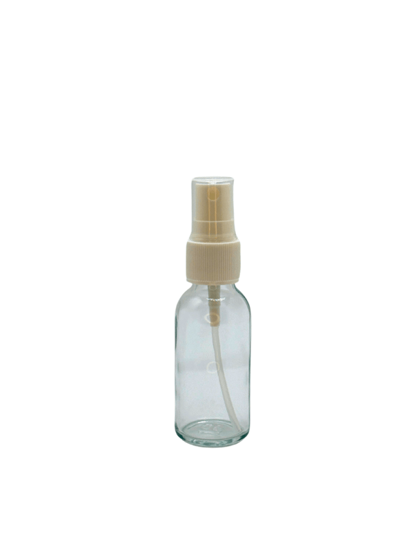 New High Glass BOSTON ROUND FLINT 1 OZ 20/400 WITH WHITE FINE RIBBED SPRAY PUMP - Units per case - 432