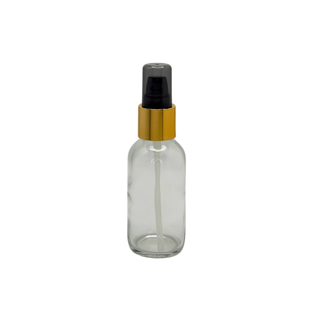 New High Glass BOSTON ROUND FLINT 2 OZ 20/400 WITH GREY/GOLD LONG NECK TREATMENT PUMP  - Units per case - 240