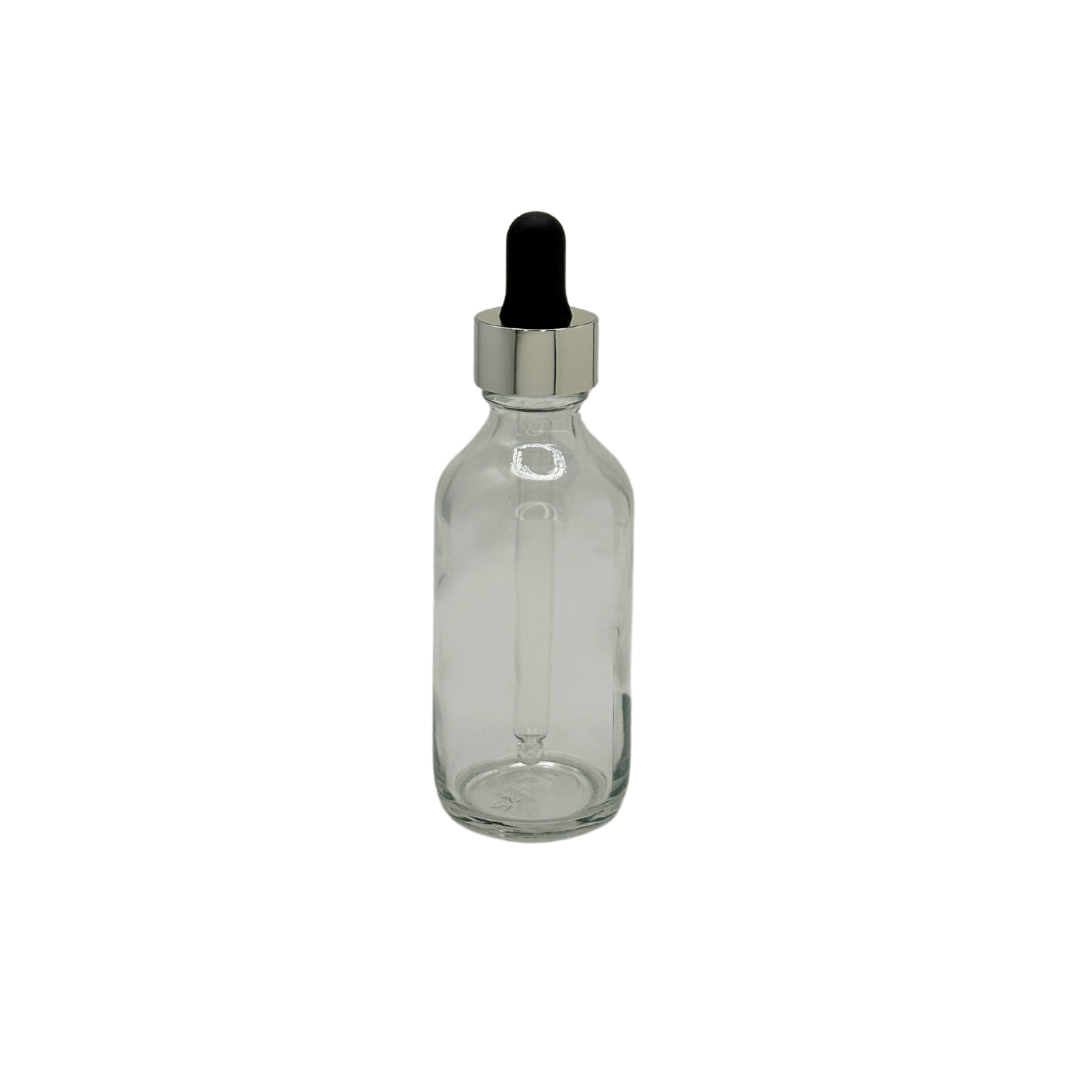 New High Glass BOSTON ROUND FLINT 2 OZ 20/400 WITH SHINY SILVER/BLACK DROPPER  - Units per case - 240