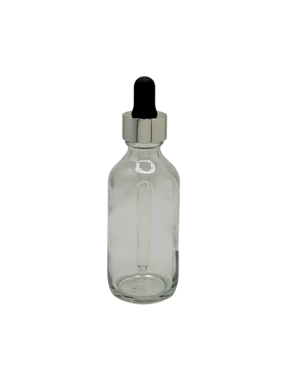 New High Glass BOSTON ROUND FLINT 2 OZ 20/400 WITH SHINY SILVER/BLACK DROPPER  - Units per case - 240