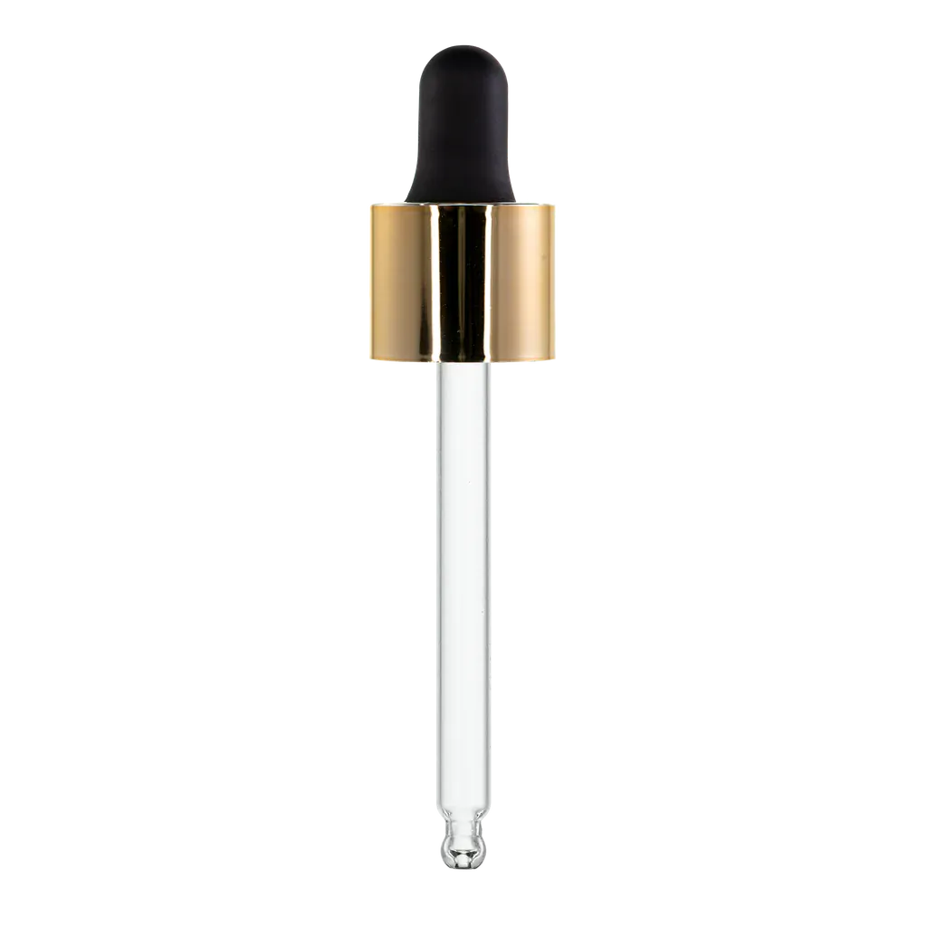 New High Glass DROPPER 20/400 LONG SHELL ABS SHINY GOLD BLACK RUBBER BULB 85MM - Units per ctn: 816 pcs