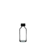 New High Glass Glass Bottle 1/2 oz - 18/400 / Black Fine Ribbed Cap / Case Pack (see table below) Boston Round Clear