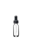 New High Glass Glass Bottle 1/2 oz - 18/400 / Black Fine Ribbed Dropper / Case Pack (see table below) Boston Round Clear