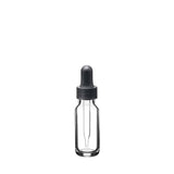 New High Glass Glass Bottle 1/2 oz - 18/400 / Black Fine Ribbed Dropper / Case Pack (see table below) Boston Round Clear
