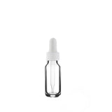 New High Glass Glass Bottle 1/2 oz - 18/400 / White Fine Ribbed Dropper / Case Pack (see table below) Boston Round Clear