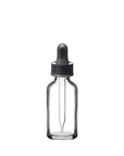 New High Glass Glass Bottle 1 oz - 20/400 / Black Fine Ribbed Dropper / Case Pack (see table below) Boston Round Clear