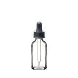 New High Glass Glass Bottle 1 oz - 20/400 / Black Fine Ribbed Dropper / Case Pack (see table below) Boston Round Clear