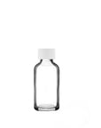 New High Glass Glass Bottle 1 oz - 20/400 / White Fine Ribbed Cap / Case Pack (see table below) Boston Round Clear