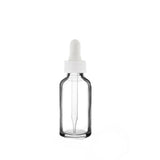 New High Glass Glass Bottle 1 oz - 20/400 / White Fine Ribbed Dropper / Case Pack (see table below) Boston Round Clear