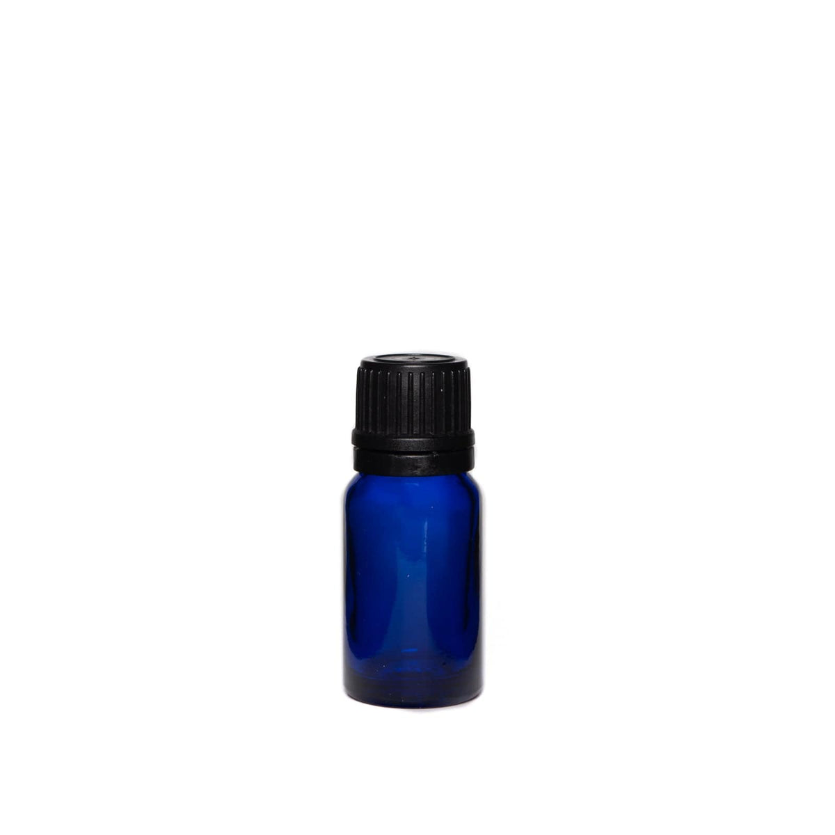 New High Glass Glass Bottle 10ml - DIN18 / Black Fine Ribbed Cap TE w Vertical Dropper 1mm / Case Pack (see table below) Dropper Bottle Cobalt Blue DIN18