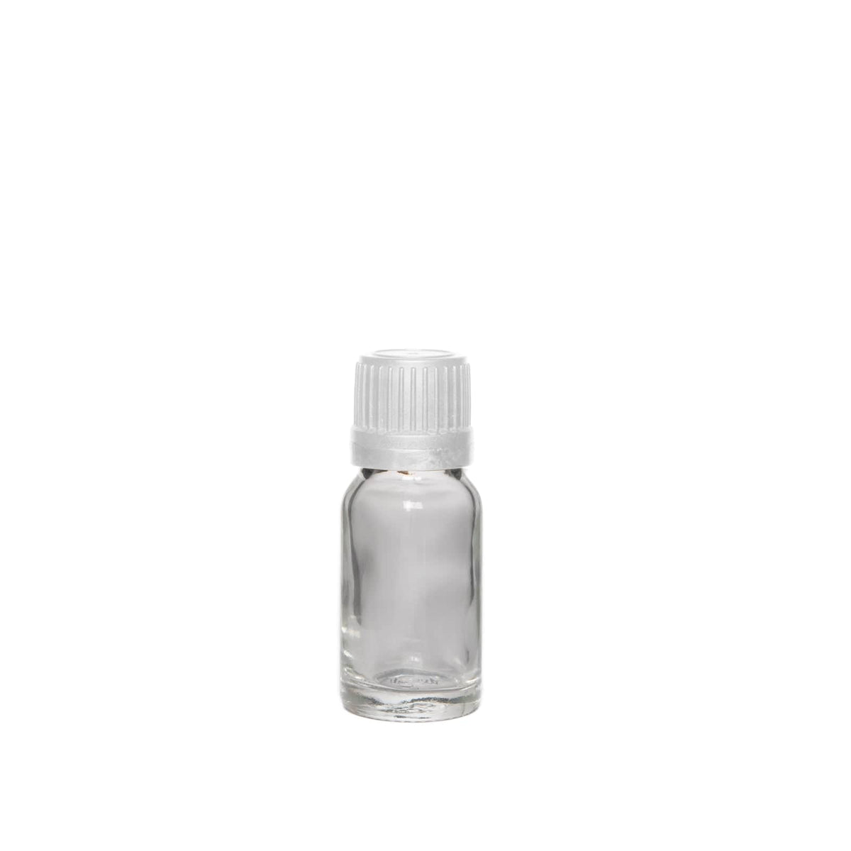 New High Glass Glass Bottle 10ml - DIN18 / White Fine Ribbed Cap TE w Vertical Dropper 1mm / Case Pack (see table below) Dropper Bottle Clear DIN18