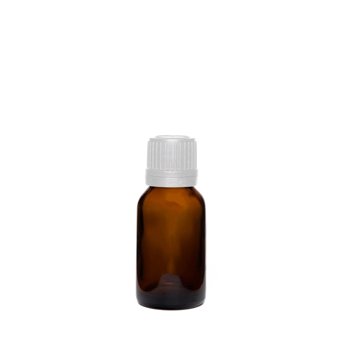 New High Glass Glass Bottle 15ml - DIN18 / White Fine Ribbed Cap TE w Vertical Dropper 1mm / Case Pack (see table below) Dropper Bottle Amber DIN18