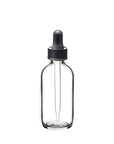 New High Glass Glass Bottle 2 oz - 20/400 / Black Fine Ribbed Dropper / Case Pack (see table below) Boston Round Clear