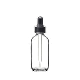 New High Glass Glass Bottle 2 oz - 20/400 / Black Fine Ribbed Dropper / Case Pack (see table below) Boston Round Clear