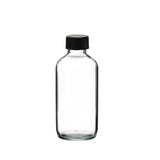 New High Glass Glass Bottle 4 oz - 22/400 / Black Fine Ribbed Cap / Case Pack (see table below) Boston Round Clear