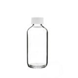 New High Glass Glass Bottle 4 oz - 22/400 / White Fine Ribbed Cap / Case Pack (see table below) Boston Round Clear