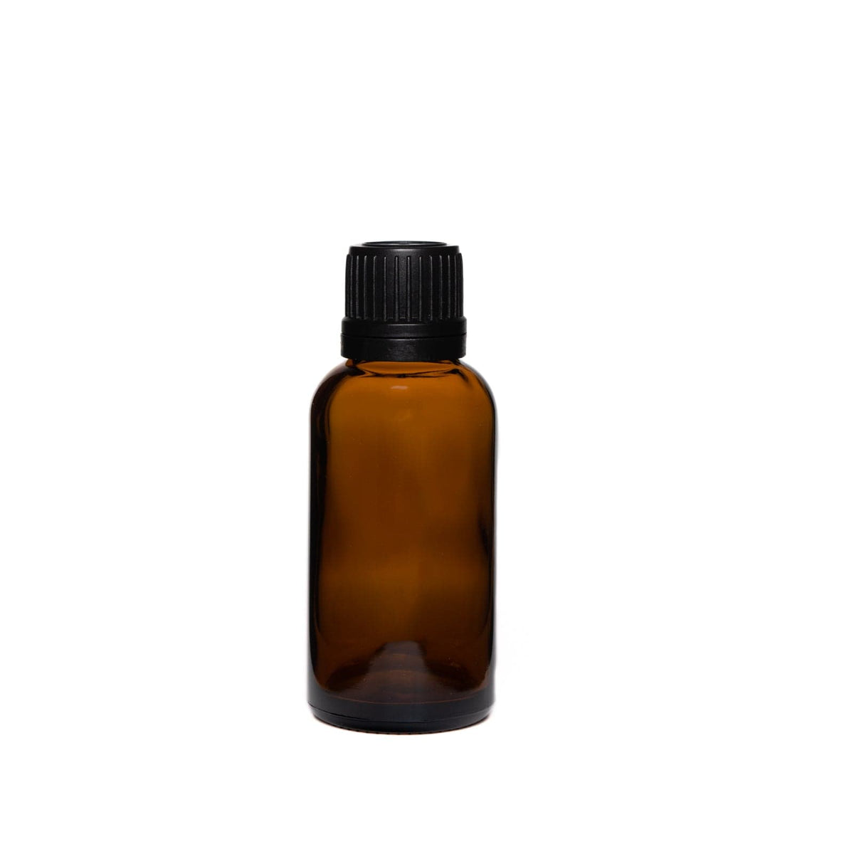 New High Glass Glass Bottle 50ml - DIN18 / Black Fine Ribbed Cap TE w Vertical Dropper 1mm / Case Pack (see table below) Dropper Bottle Amber DIN18