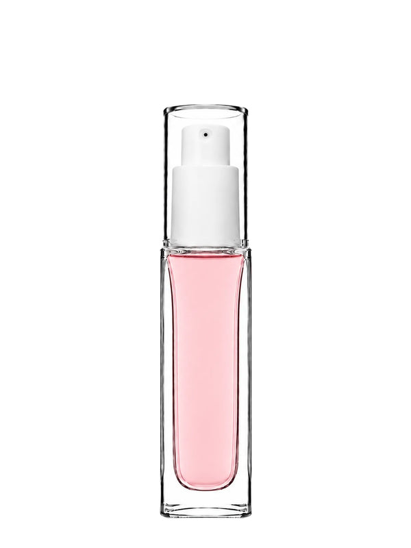 New High Glass Glass Bottle Denali White Spray Pump w AS Overcap / Case (216 pcs) Zinnia Slim 30ml 18/415