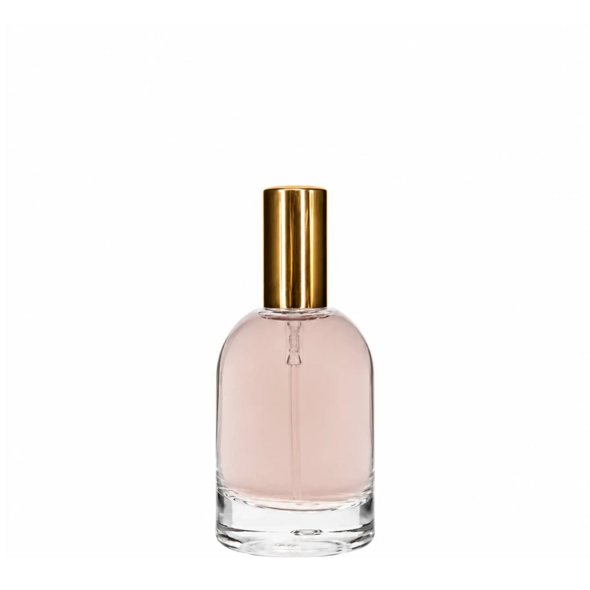 New High Glass Glass Bottle Dome Spray Pump - Shiny Gold / Case (90pcs) Begonia 50ml 15MM Dome