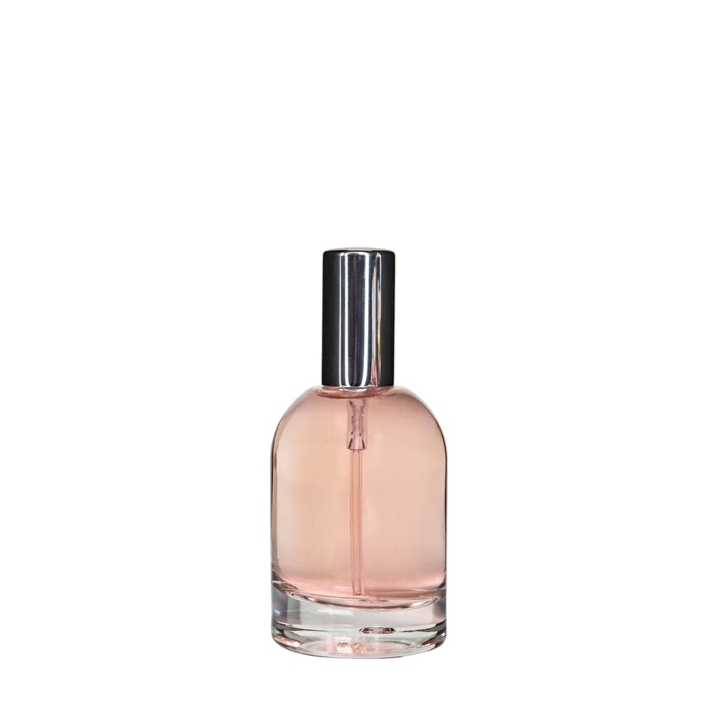 New High Glass Glass Bottle Dome Spray Pump - Shiny Silver / Case (90pcs) Begonia 50ml 15MM Dome