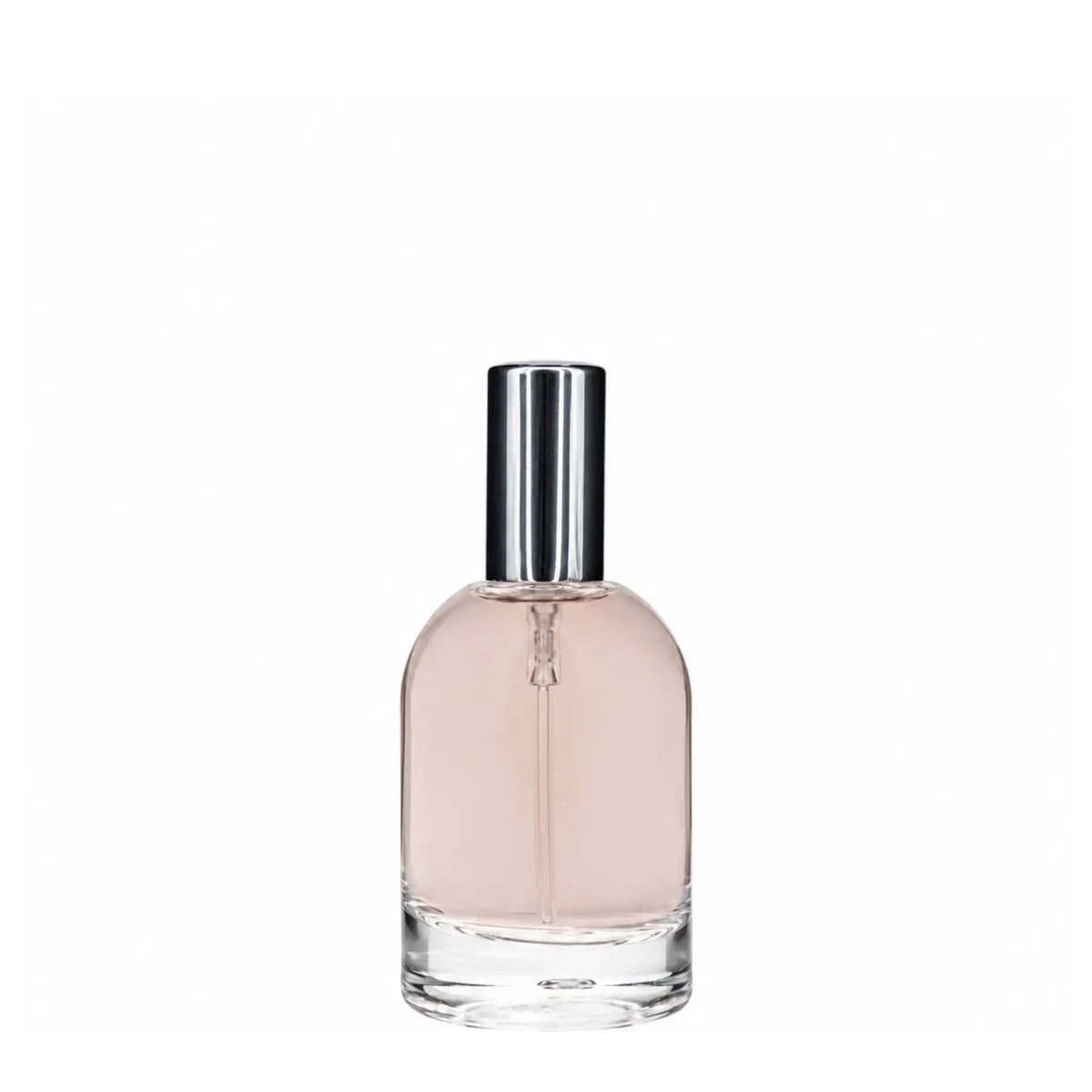 New High Glass Glass Bottle Dome Spray Pump - Shiny Silver / Case (90pcs) Begonia 50ml 15MM Dome