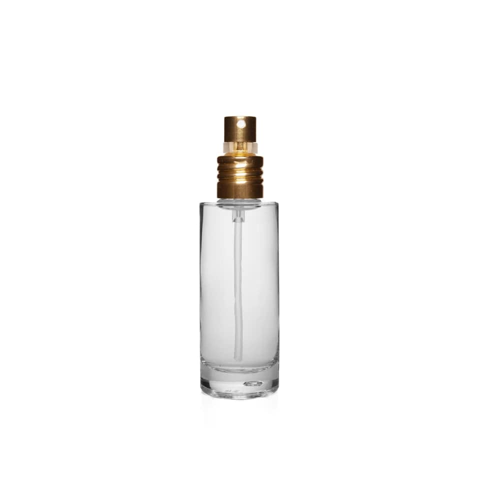 New High Glass Glass Bottle Lassen Spray Pump w Clip (No overcap) / Gold / Case (88pcs) Camellia 30 ML 18/415