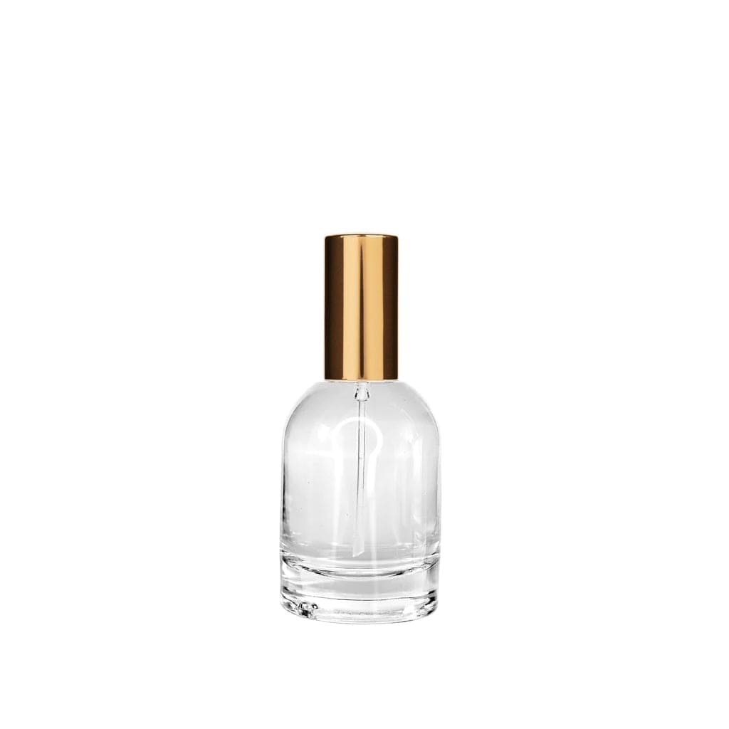 New High Glass Glass Bottle Lassen Spray Pump w Overcap / Gold / Case (70 pcs) Begonia 50 ML 18/415