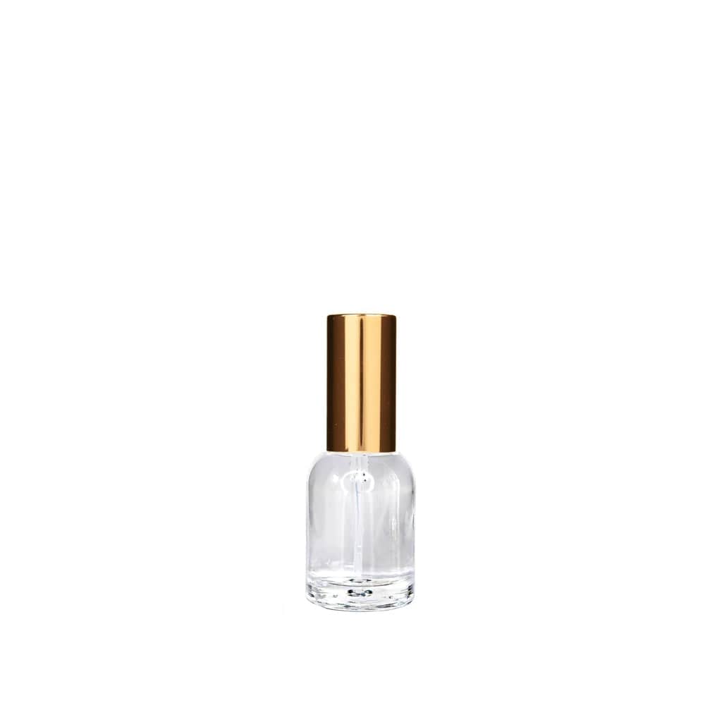 New High Glass Glass Bottle Lassen Spray Pump with Overcap / Gold / Case (160pcs) Begonia 15 ML 18/415