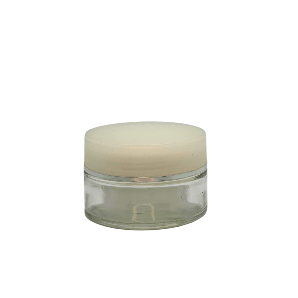 New High Glass LAURENCE  FLINT JAR 100ML WITH NATURAL CAP & SILVER BAND - Units per case - 48