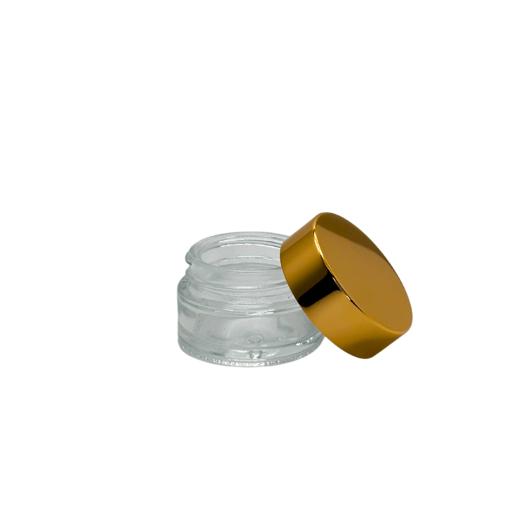 New High Glass MARIGOLD JAR 15ML 40/400 WITH SHINY GOLD CAP - Units per case - 320