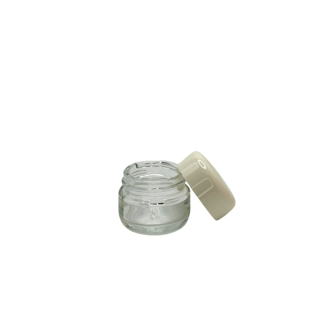 New High Glass NEMI FLINT JAR 1/2 OZ 38/400 WITH WHITE CAP - Units per case - 392
