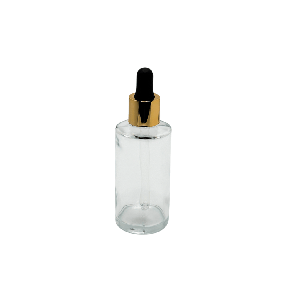 New High Glass SAGE FLINT BOTTLE 2 OZ 18/415 WITH SHINY GOLD/BLACK DROPPER - Units per case - 126
