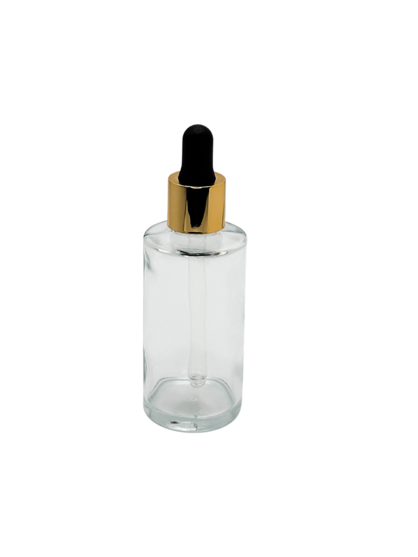 New High Glass SAGE FLINT BOTTLE 2 OZ 18/415 WITH SHINY GOLD/BLACK DROPPER - Units per case - 126