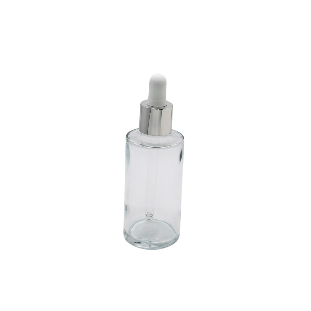 New High Glass SAGE FLINT BOTTLE 2 OZ 18/415 WITH SHINY SILVER/WHITE DROPPER - Units per case - 126