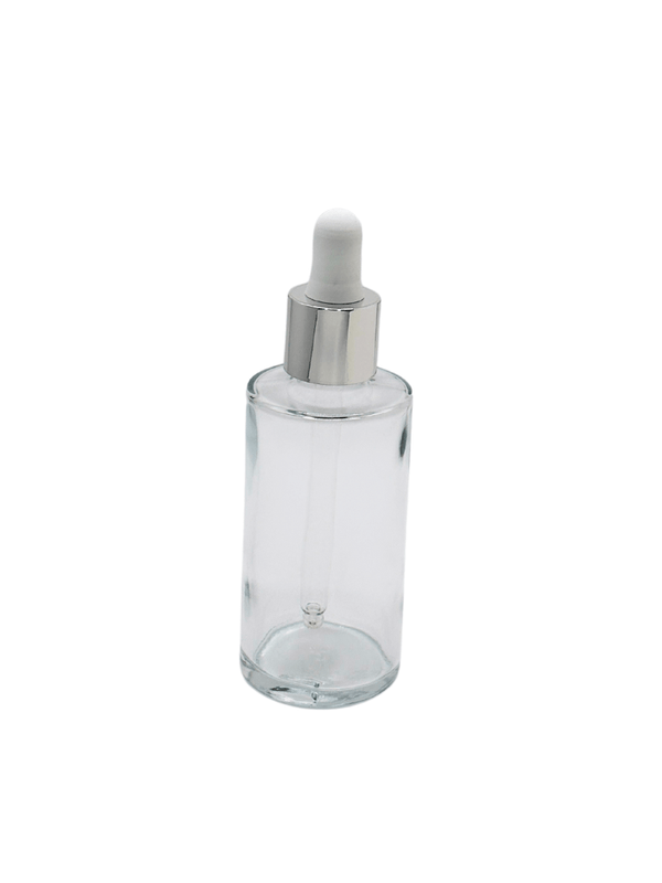 New High Glass SAGE FLINT BOTTLE 2 OZ 18/415 WITH SHINY SILVER/WHITE DROPPER - Units per case - 126