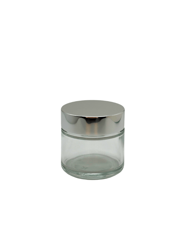 New High Glass STRAIGHT SIDED 2 OZ 58/400 JAR WITH SHINY SILVER CAP - Units per case - 144
