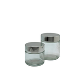 New High Glass STRAIGHT SIDED 4 OZ 58/400 JAR WITH SHINY SILVER CAP - Units per case - 144