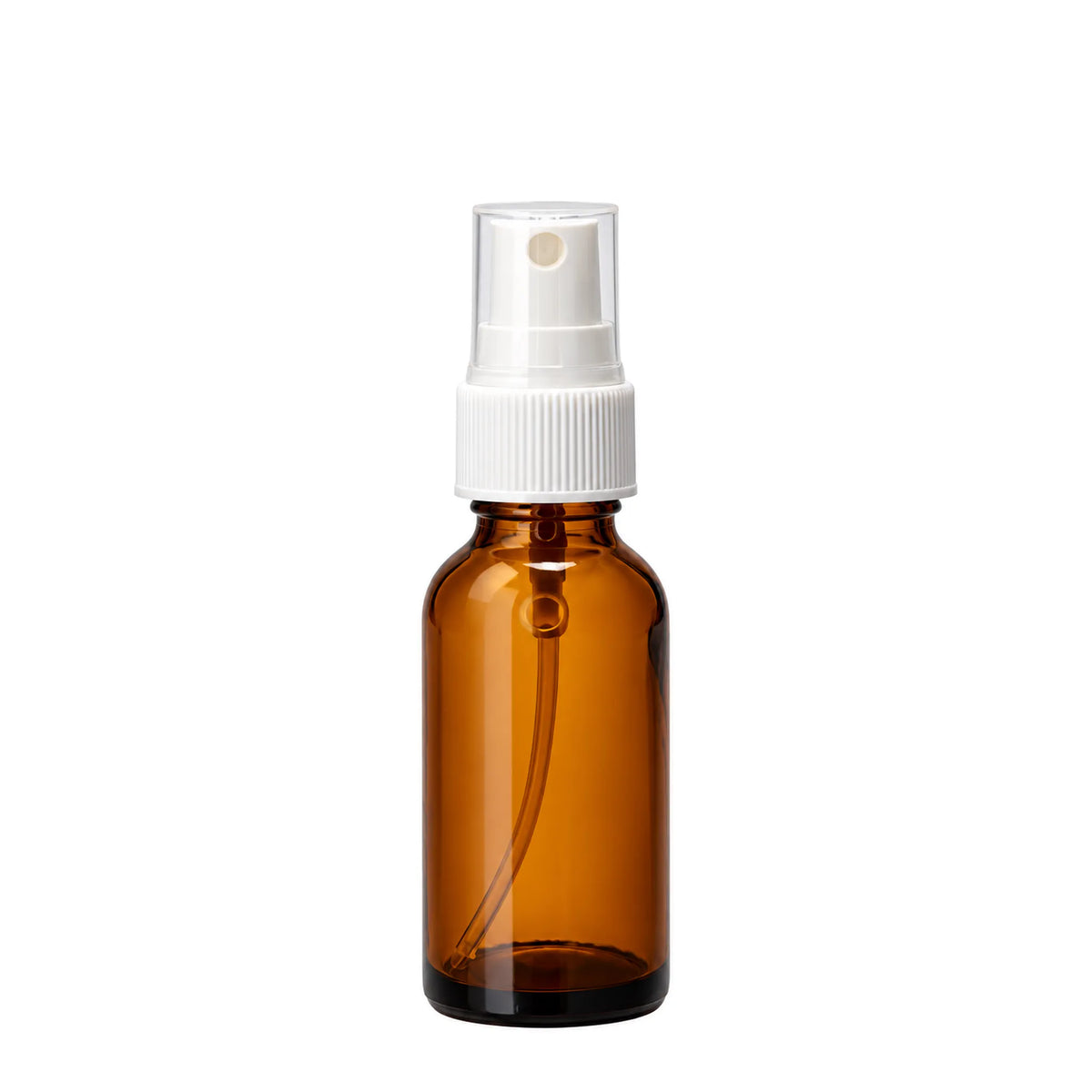New High Glass White BOSTON ROUND AMBER 1 OZ 20/400 WITH WHITE FINE RIBBED SPRAY PUMP