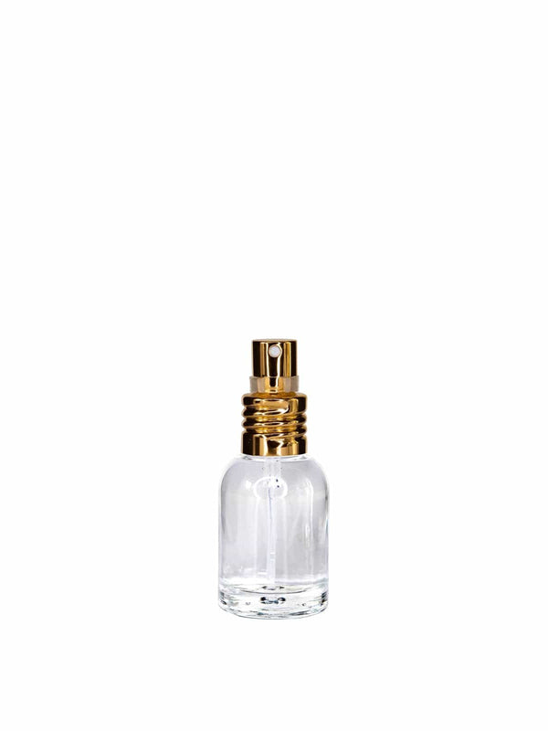 New High Glass Glass Bottle Lassen Spray Pump w clip (No Overcap) / Gold / Case (160pcs) Begonia 15 ML 18/415