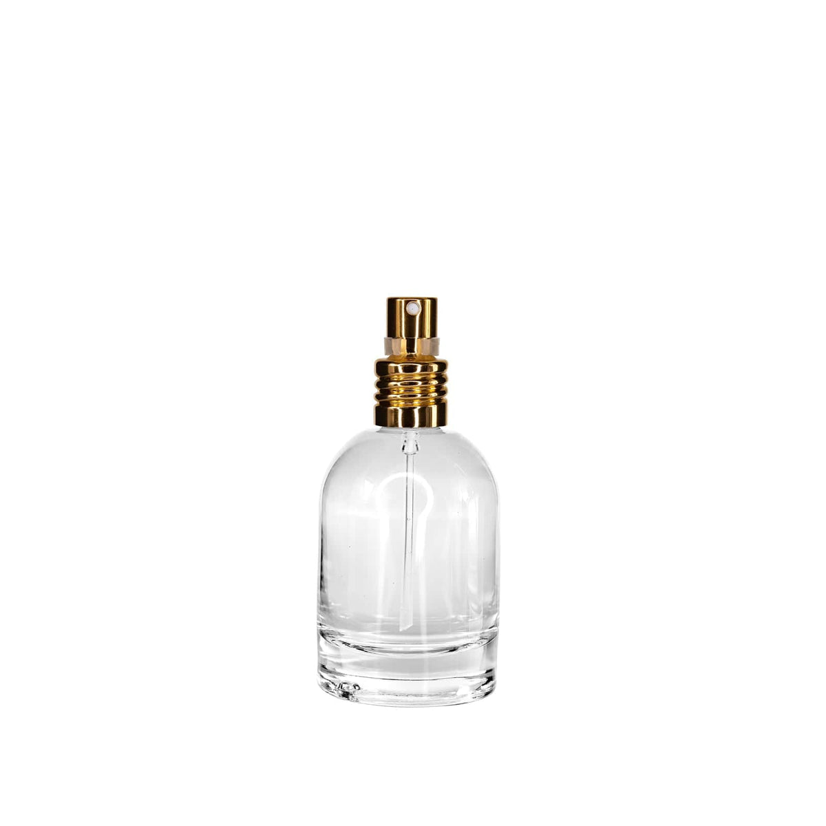 New High Glass Glass Bottle Lassen Spray Pump w Clip (No overcap) / Gold / Case (70 pcs) Begonia 50 ML 18/415